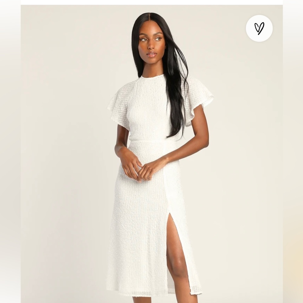Lulus Sincere Sweetness White Textured Backless MIDI Dress
